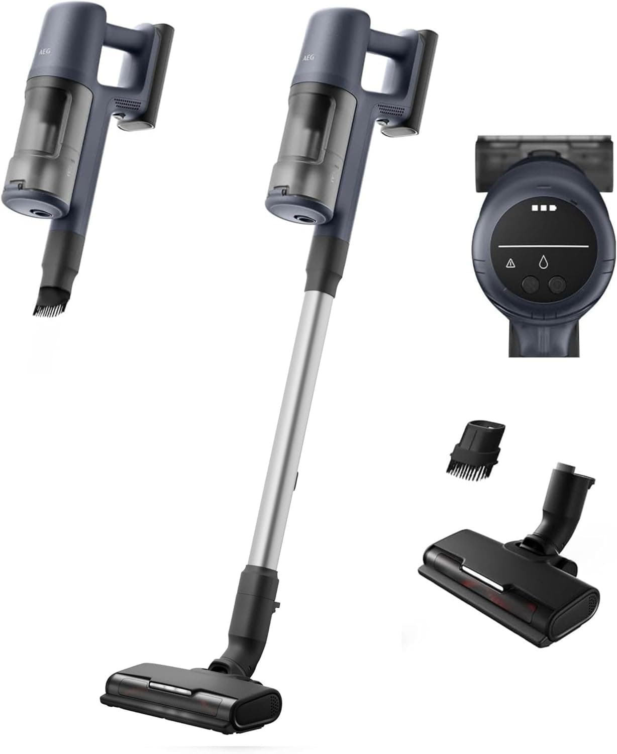AEG Aspirador sem cabo AP61CB21DB, 21,6 V, autonomia 40 min, capacidade 0,5 l, aspirador vertical vassoura, escova com luzes LED, multi-superfícies, azul