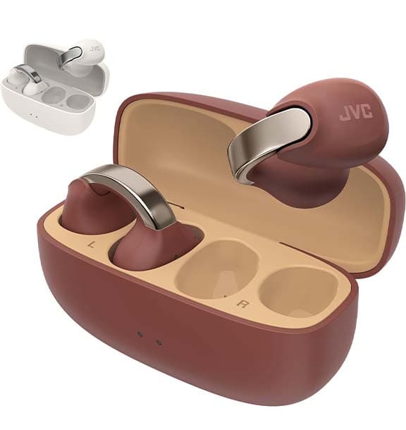 JVC Auriculares sem fios Bluetooth | Bateria 24h e carregamento rápido | ouvido aberto, leves e resistentes à água, desportos com IPX4 e controlo tátil - HA-NP1T Granada