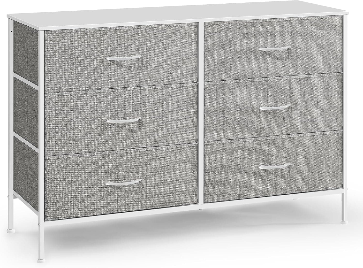SONGMICS Confortável com 6 gavetas, gaveteira, armário de armazenamento de tecido, 40 x 117 x 77,5 cm, estilo moderno, branco e cinzento claro LTS833W01