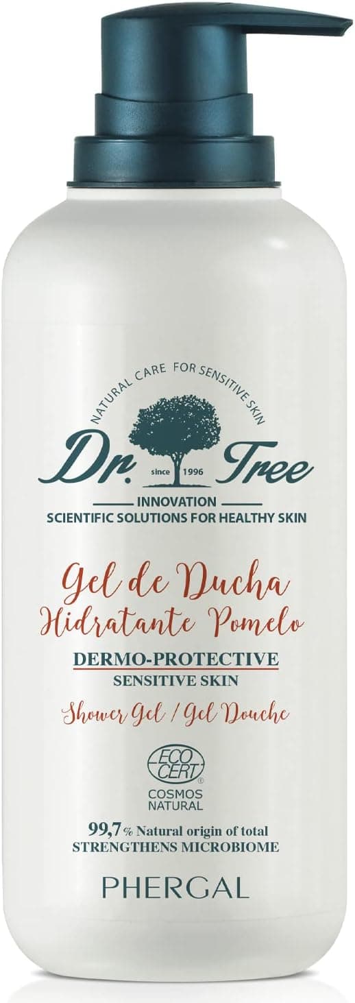 Dr. Tree Gel de duche termoprotetor hidratante, pele especial sensível ou tendência atópica, fortalece o microbioma, 99,7% ingredientes naturais, aroma de toranja, 500 ml