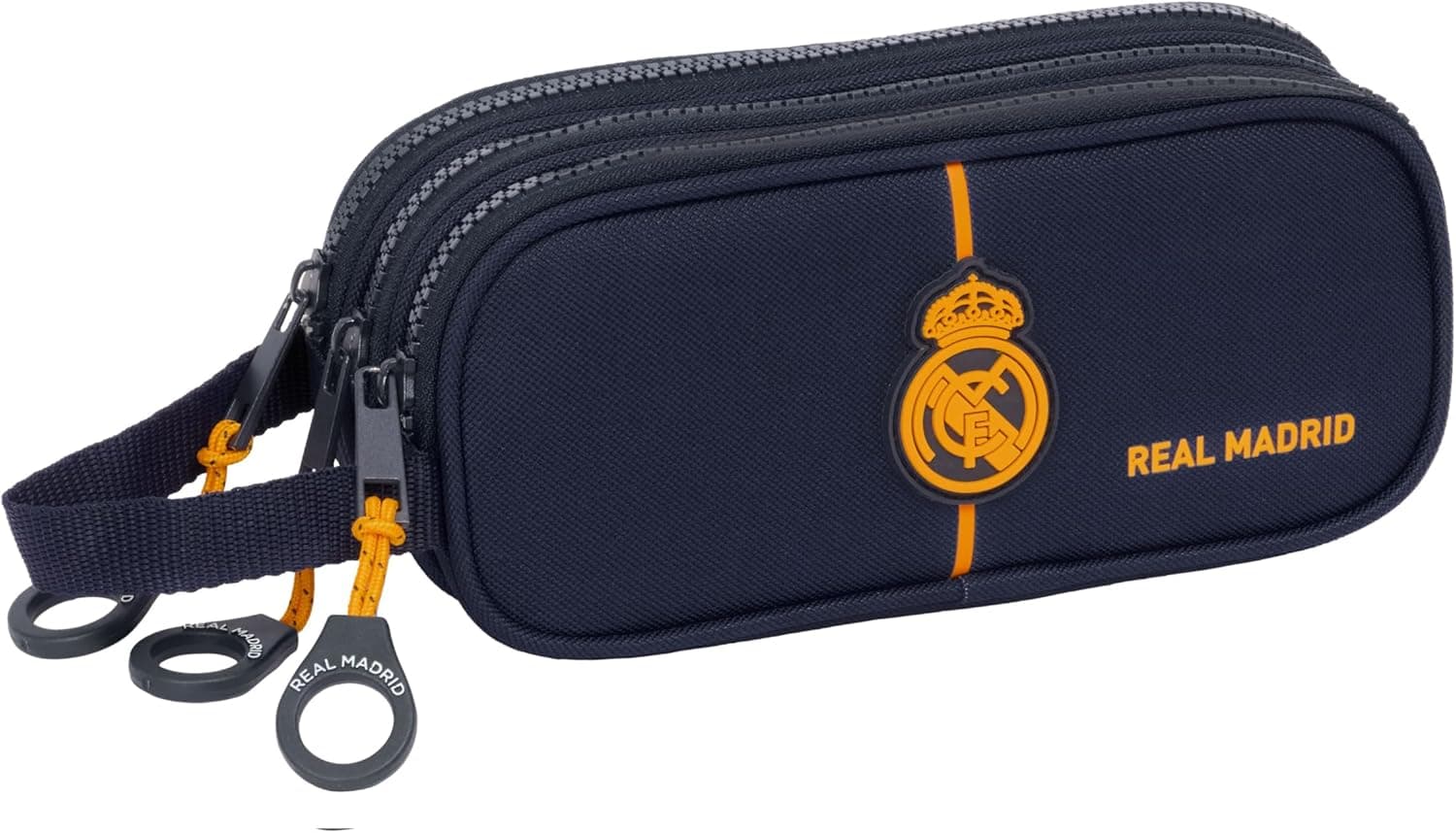 REAL MADRID 2.ª EQUIPAÇÃO 24/25 - Estojo triplo com fecho de correr, estojo infantil, ideal para crianças dos 5 aos 14 anos, confortável e versátil, qualidade e resistência, 21 x 7 x 8,5 Cor Alto