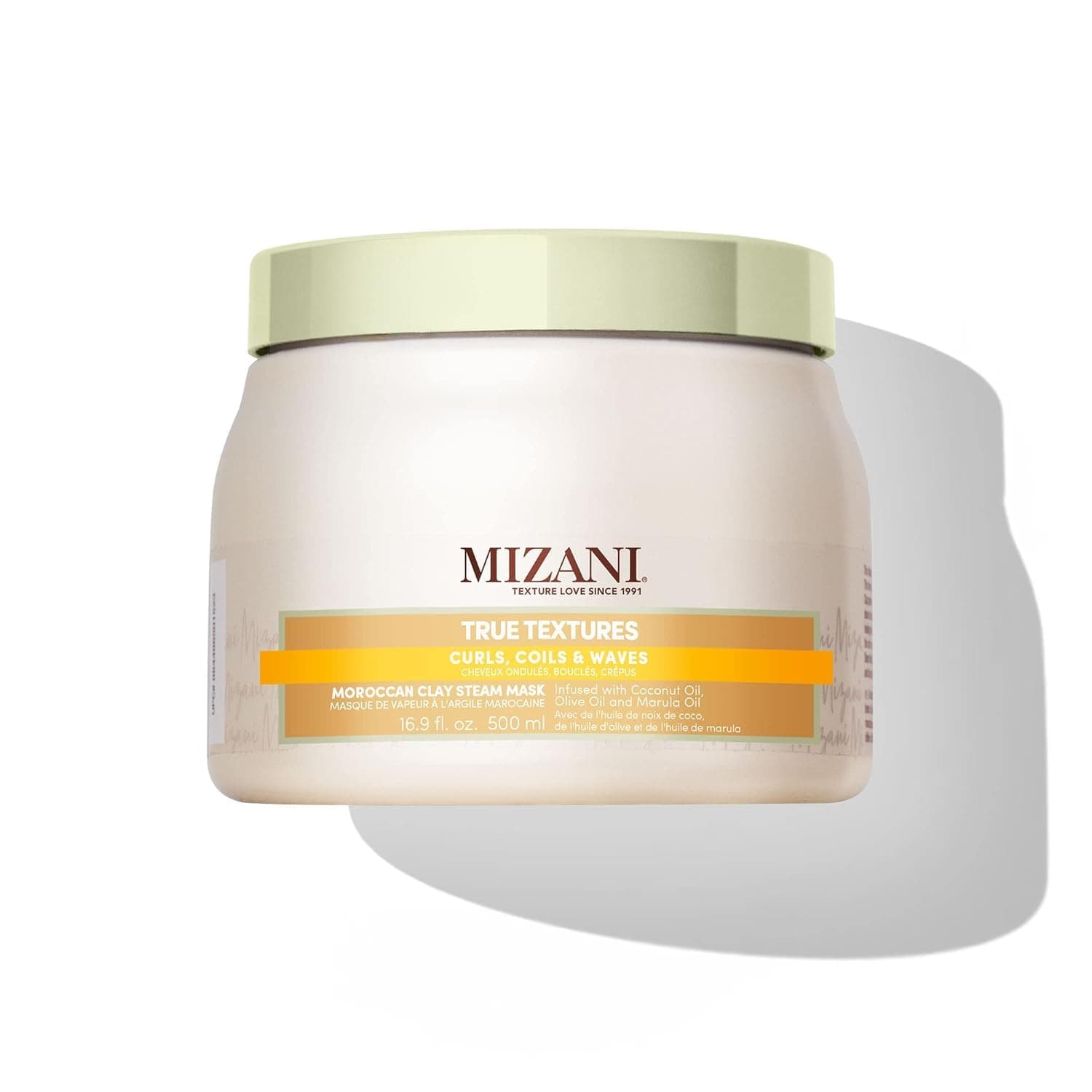 Mizani Máscara a vapor de argila, desenhada para cabelo seco encaracolado ou muito encaracolado, fórmula hidratante com argila vulcânica marroquina, revela a suavidade natural do cabelo, True