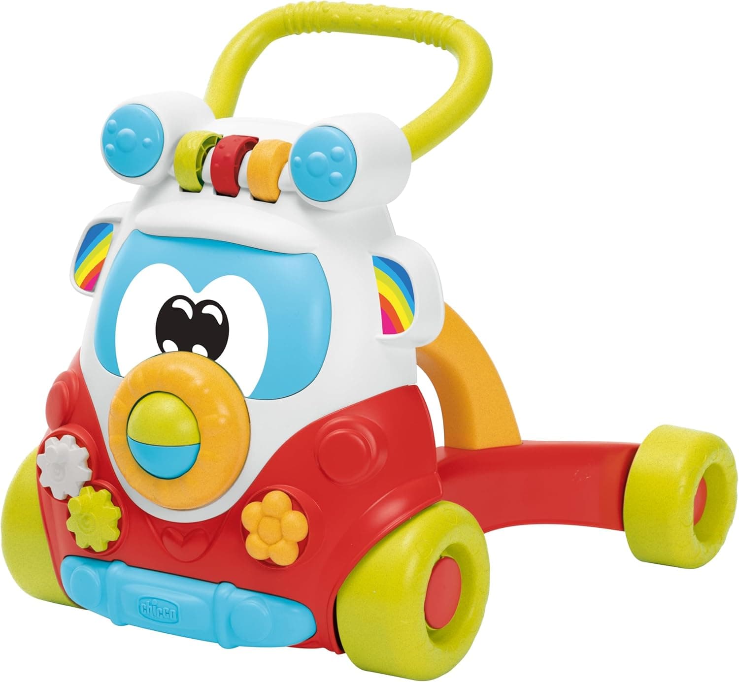 Chicco Happy Hippie Walker ECO 2 em 1, conjunto de brinquedos para crianças com centro de atividades portátil, ônibus colorido para crianças com 4 rodas grandes, brinquedo educativo e presente para bebês de 9 a 24 meses