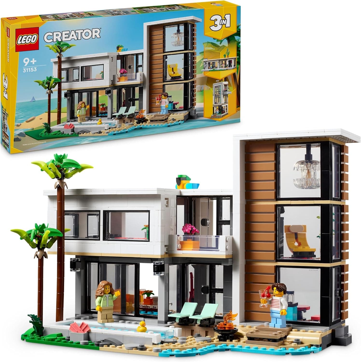 LEGO Criator 3 em 1 casa moderna de brinquedo descapotável em edifício de 3 andares ou cabana da floresta, kit de construção com 2 minifiguras