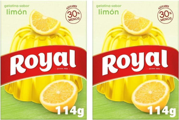 Royal Gelatina Limão | Gelatina em pó com vitamina C e 30 por cento menos açúcares, 114 g x 2