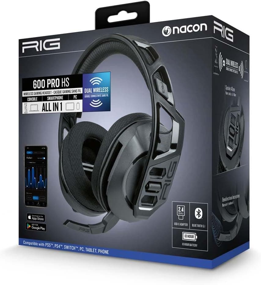 Nacon RIG 600 Pro HS Fone de ouvido sem fio para jogos para PC/Xbox/PS4/PS5/Switch, preto