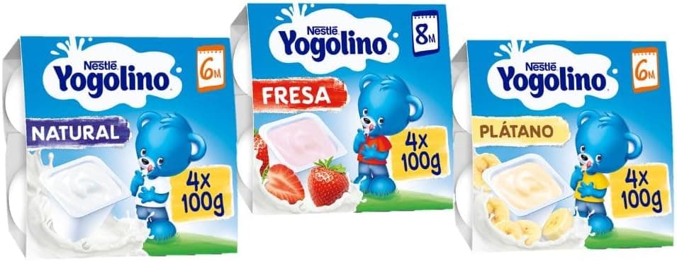 Nestlé Yogolino Mega Pack iogurte para bebé 3 sabores: Natural, morango e banana - iogurte infantil, 3 pacotes 4 x 100 g