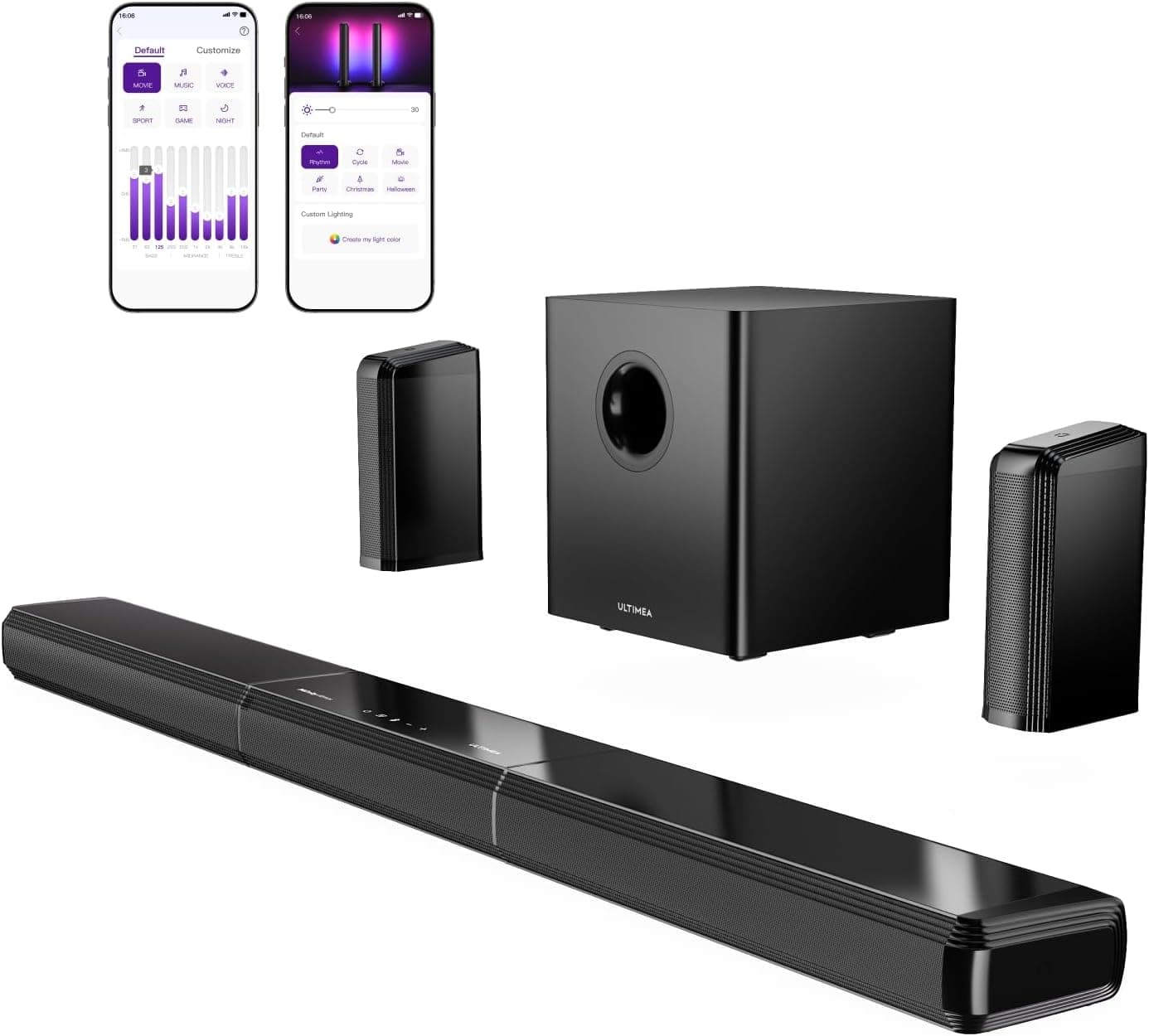 ULTIMEA Apollo S90 | Sistema de som surround 9.1 canais com coluna soundbar destacável, subwoofer 470 W e colunas traseiras, ligação HDMI óptica AUX Bluetooth