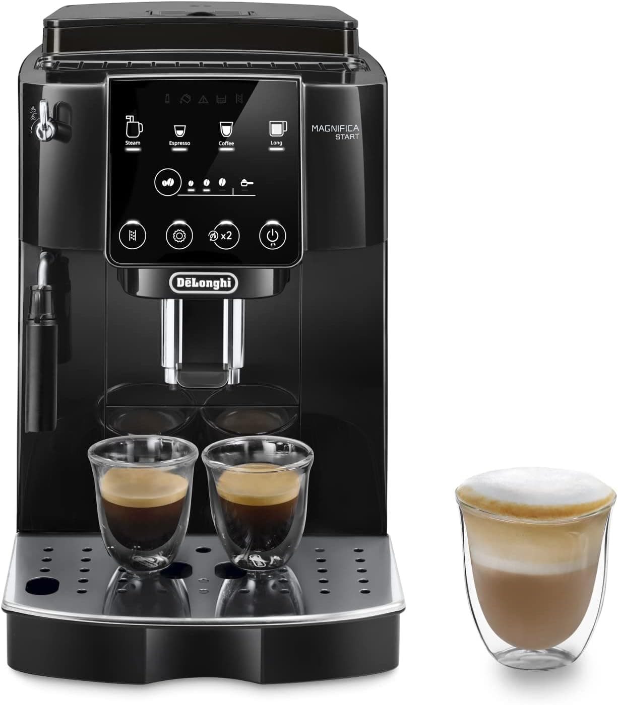 De'Longhi Magnifica Start ECAM222.20.B, máquina de café super automática com para leite, máquina de café expresso de grão à caneca com 4 receitas Soft One-Touch, painel de controlo, 1450 W, preto