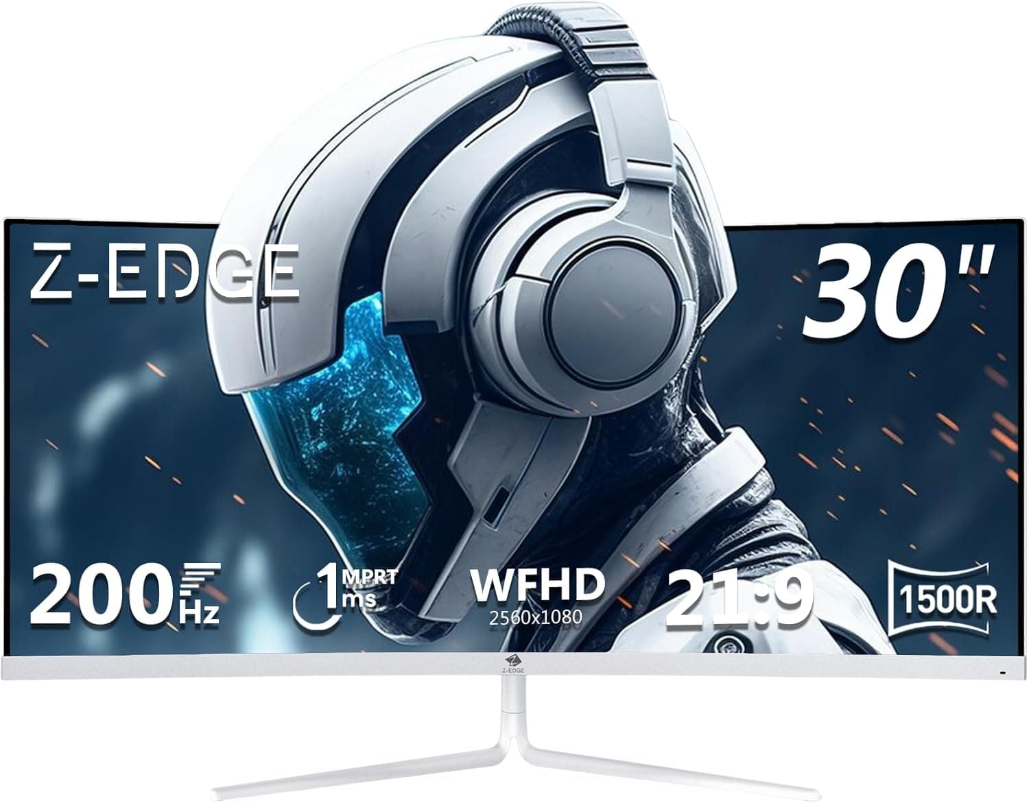 Z-Edge UG30P | Monitor gaming curvo branco de 30″ com taxa de atualização de 200 Hz, tempo de resposta de 1 ms e resolução 2560 × 1080 ultra wide 21:9