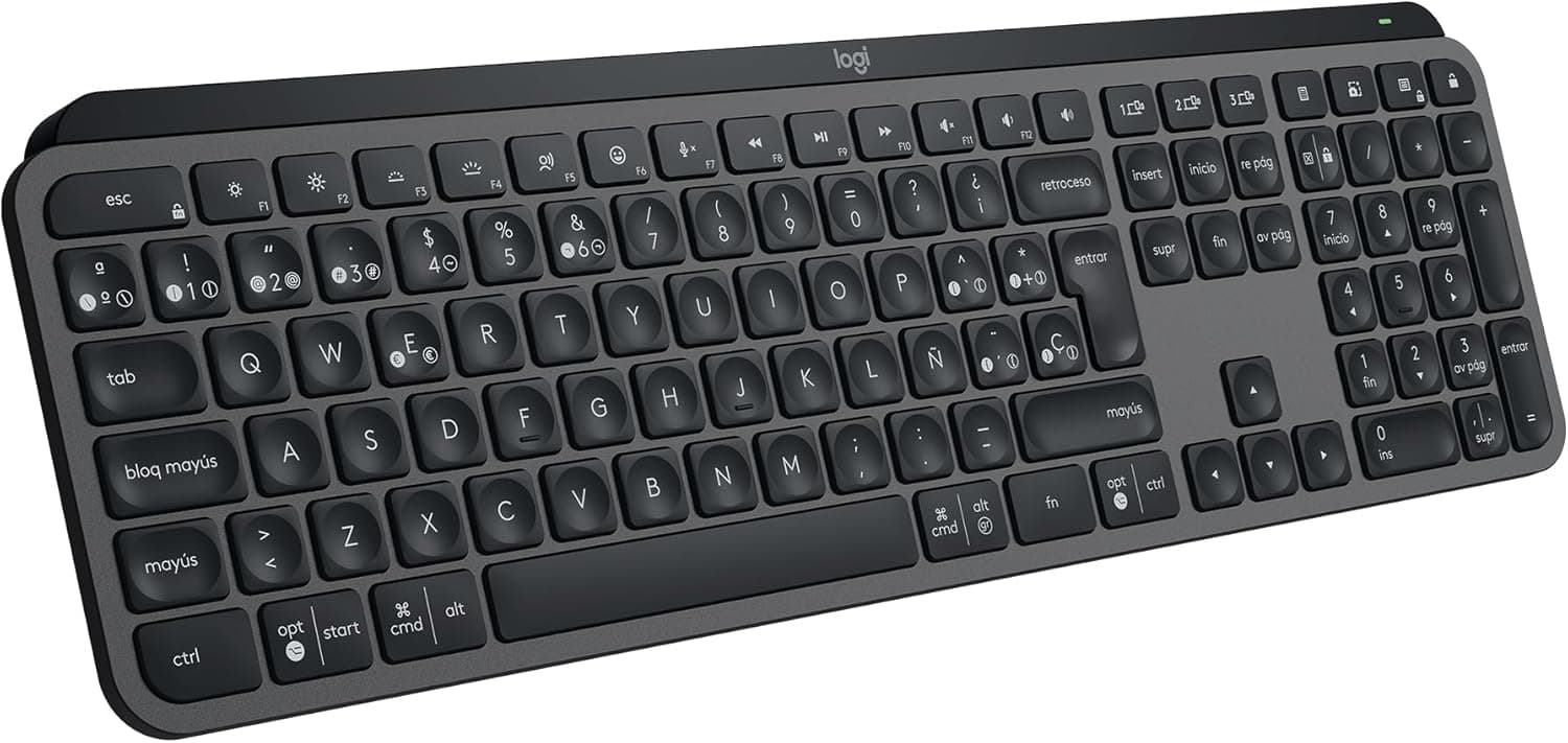 Logitech MX Keys S Teclado sem fios, perfil baixo, escrita fluída silenciosa, teclas programáveis, iluminação, Bluetooth, carregamento USB C, para Windows, Linux, Chrome, Mac, QWERTY português 