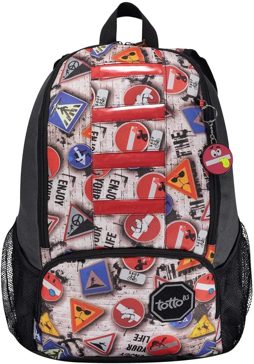 TOTTO Street | Mochila escolar grande com capacidade de 21,8 L, luzes refletoras e vários compartimentos
