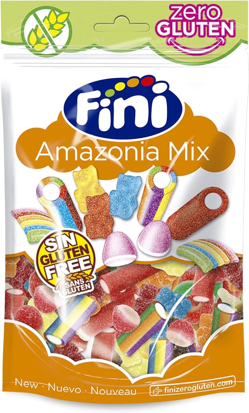 Fini Amazonia Mix Pica zero | gomas e alcaçuz | doces sortidos de doces de borracha e geles, sem glúten | carros aniversários, festas e presentes, mistura de frutas, 160 gramas