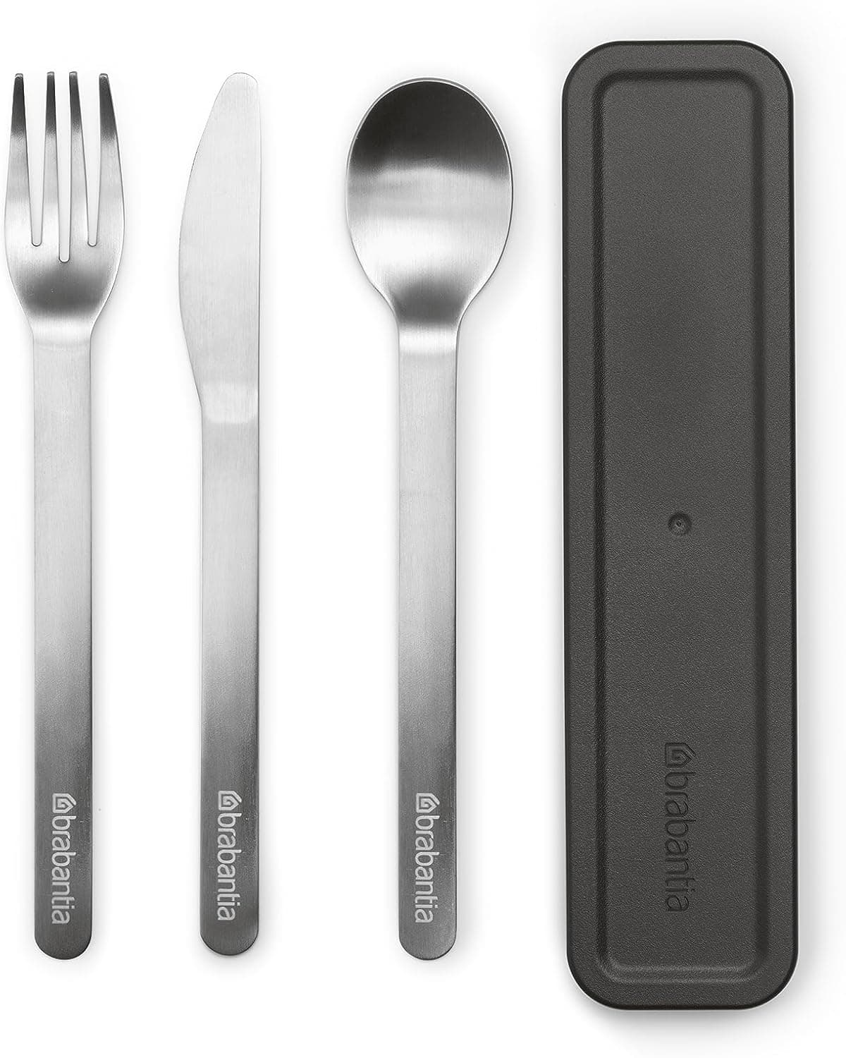 Brabantia - Make & Take Set de talheres com estojo - faca, colher e garfo - design compacto - aço inoxidável - adequado para máquina de lavar louça - conjunto de talheres de viagem para 1 pessoa