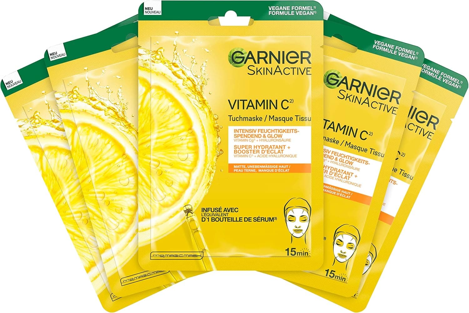 Garnier SkinActive - Máscara facial com vitamina C (5 unidades, 28 g)