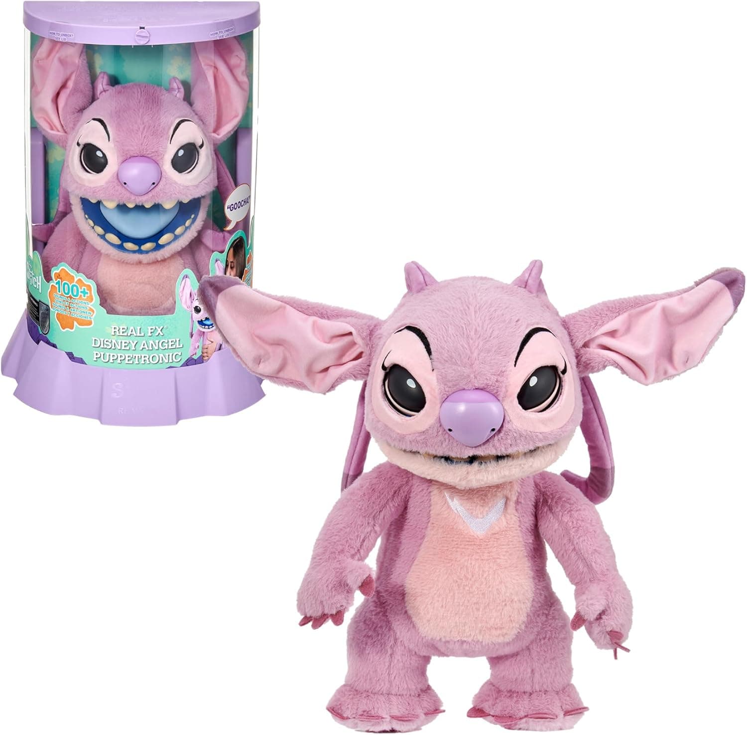 Disney Angel Puppetronic by Real FX, peluche eletrónico de 45 cm, 100 combinações de ações e som, brinquedo realista com sensores e reações, 6 anos, famosa (RE002000)