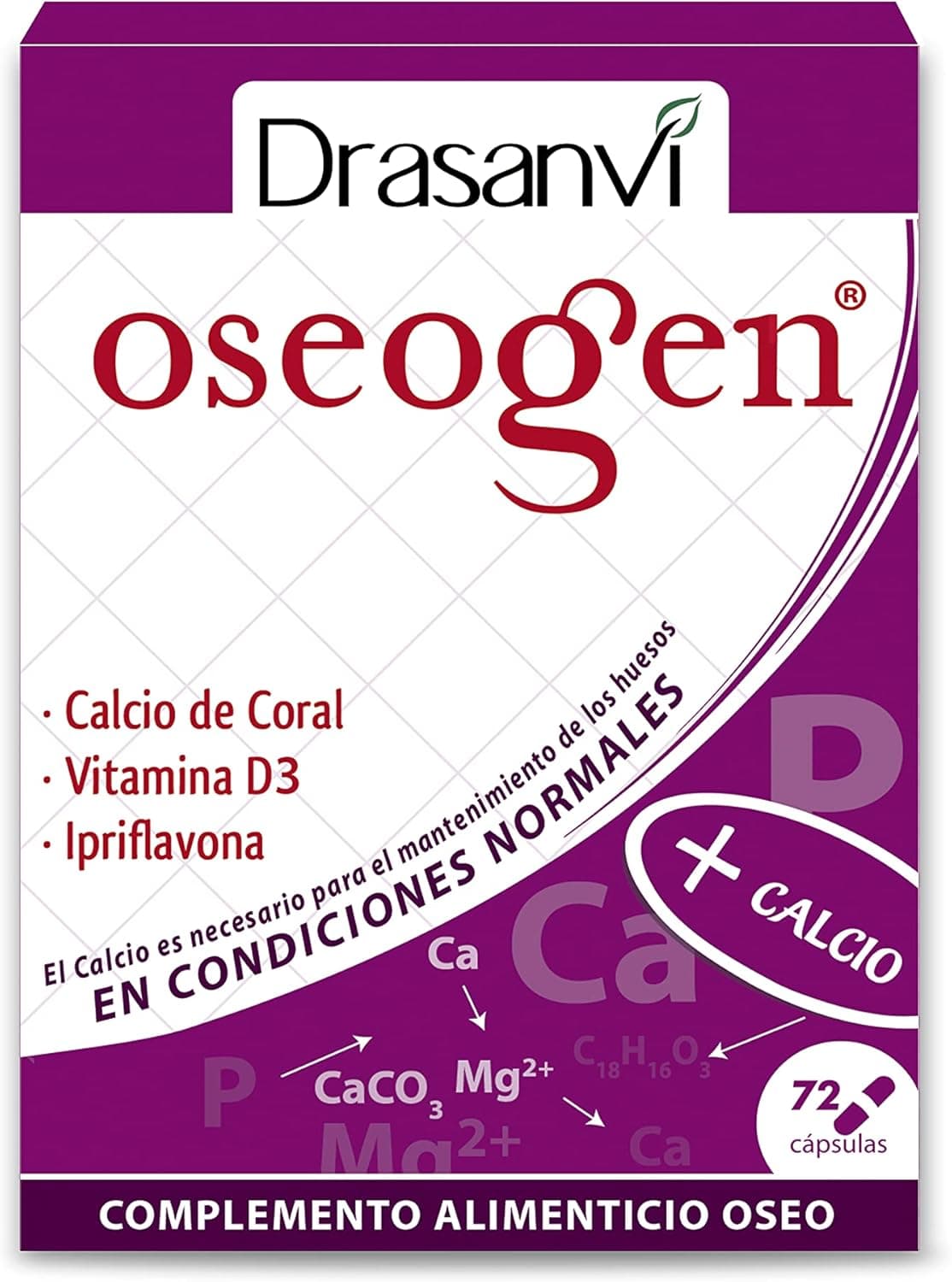 Drasanvi Oseogen Óseo | Suplemento para saúde óssea com cálcio, ipriflavona, magnésio e vitamina D3, 72 cápsulas