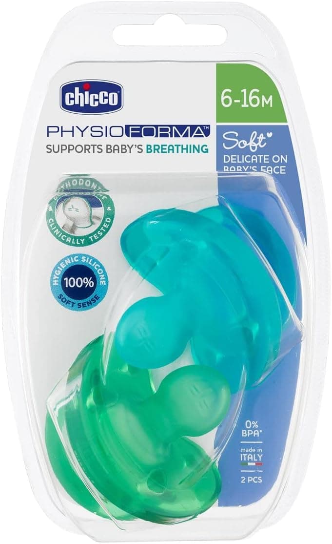 Chicco Phisio Soft Chupetas para Bebés de 6 a 16 Meses, Verde e Azul