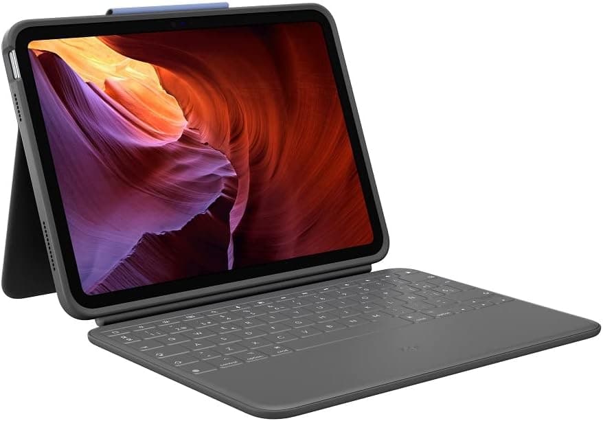 Logitech Rugged Folio para iPad (10.ª geração) Capa protetora com teclado com Smart Connector e teclado à prova de salpicos, espanhol Layout - cinzento