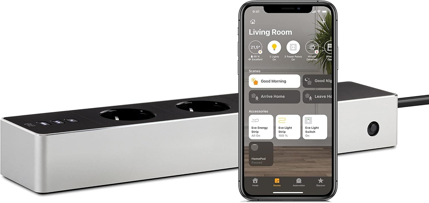 Eve Energy Strip - Extensão tripla inteligente com contador elétrico e tecnologia Apple HomeKit