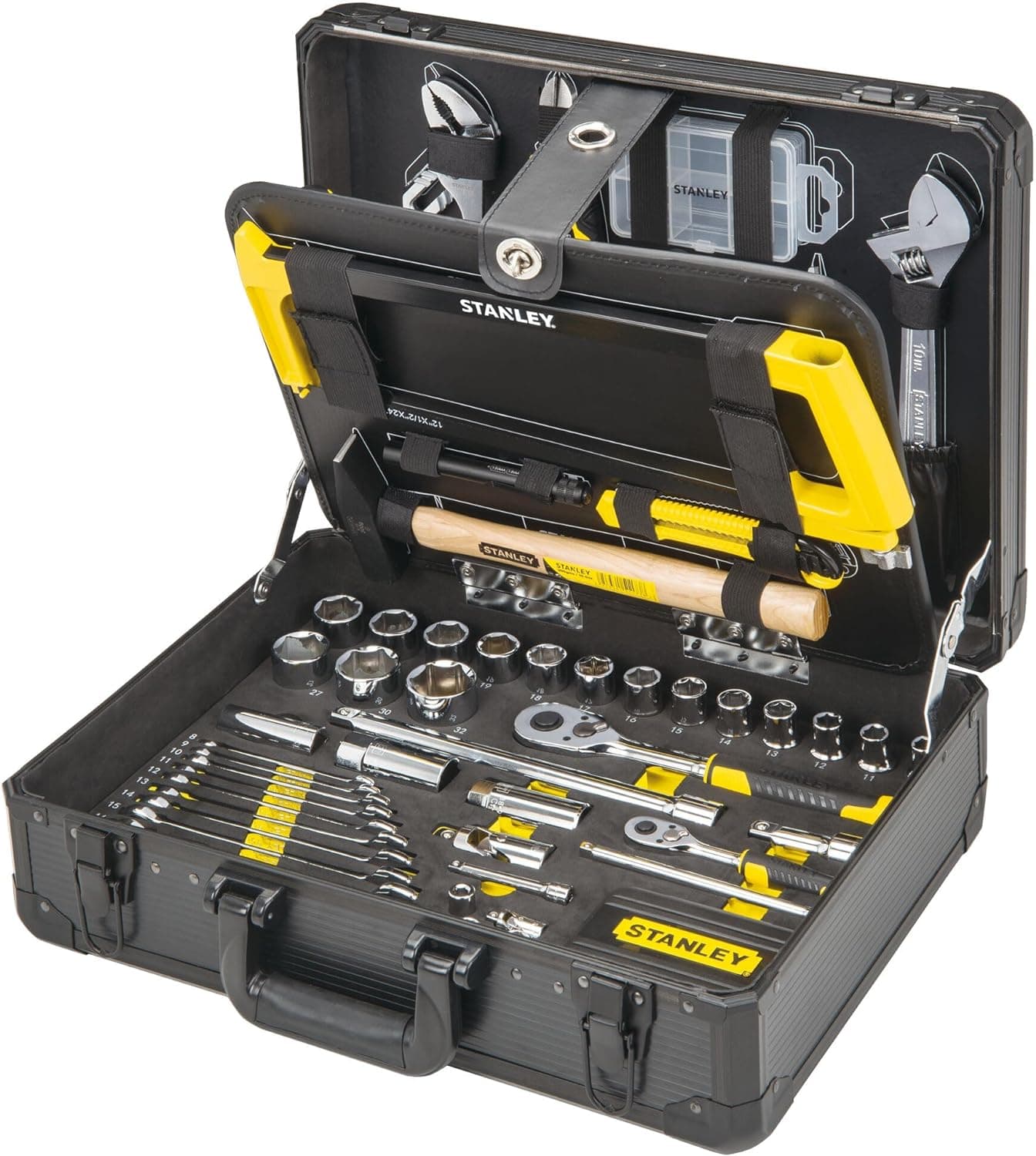 STANLEY Mala de manutenção 142 peças, alicates chaves, nível, medidor, chave de fenda, serra de metal, corte, martelo, ferramentas para parafusar, STMT98109-1