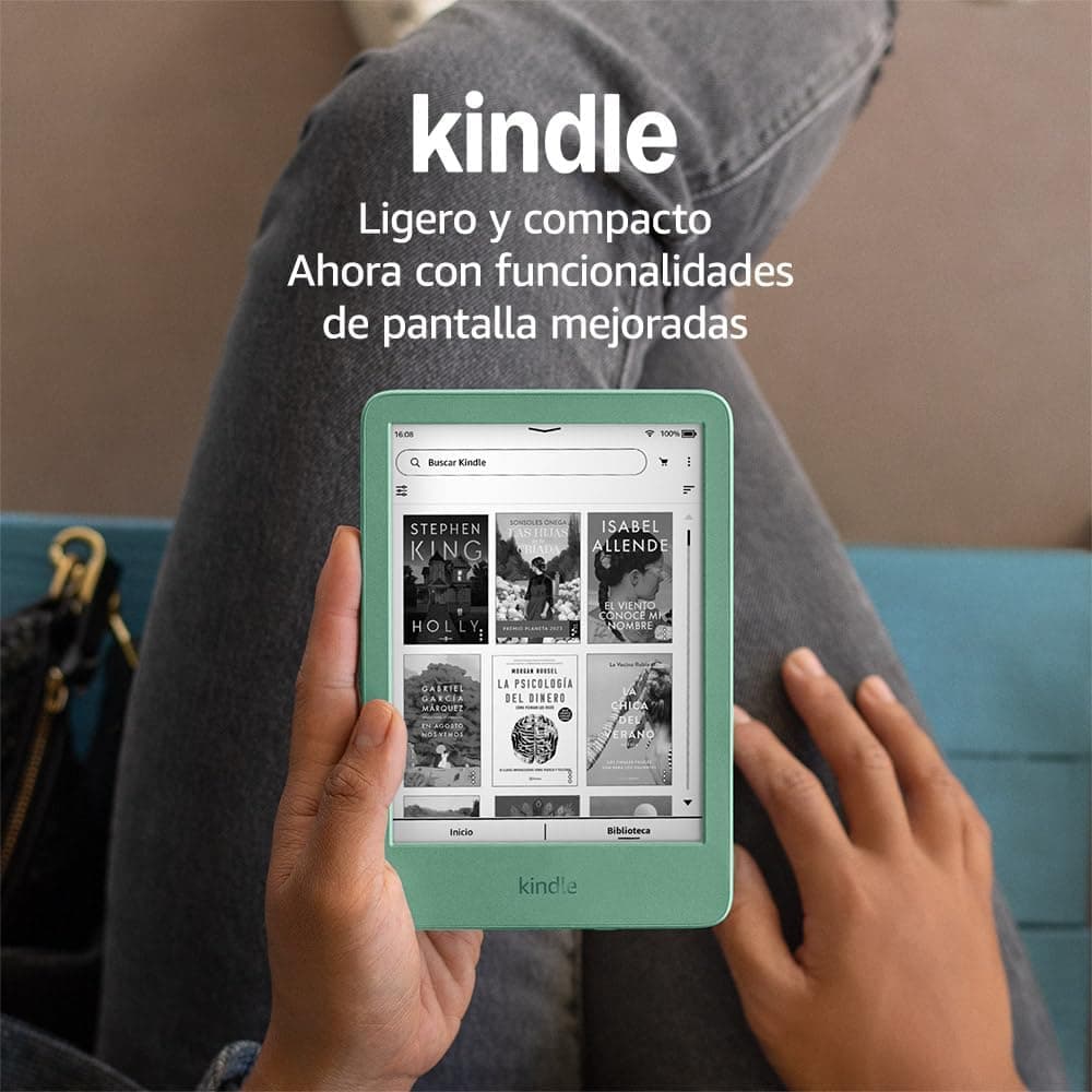 Novo Amazon Kindle (16GB), o Kindle mais leve e compacto com tela sem reflexos, viradas de página mais suaves, luz frontal ajustável | Sem anúncios, matcha verde + Kindle Unlimited