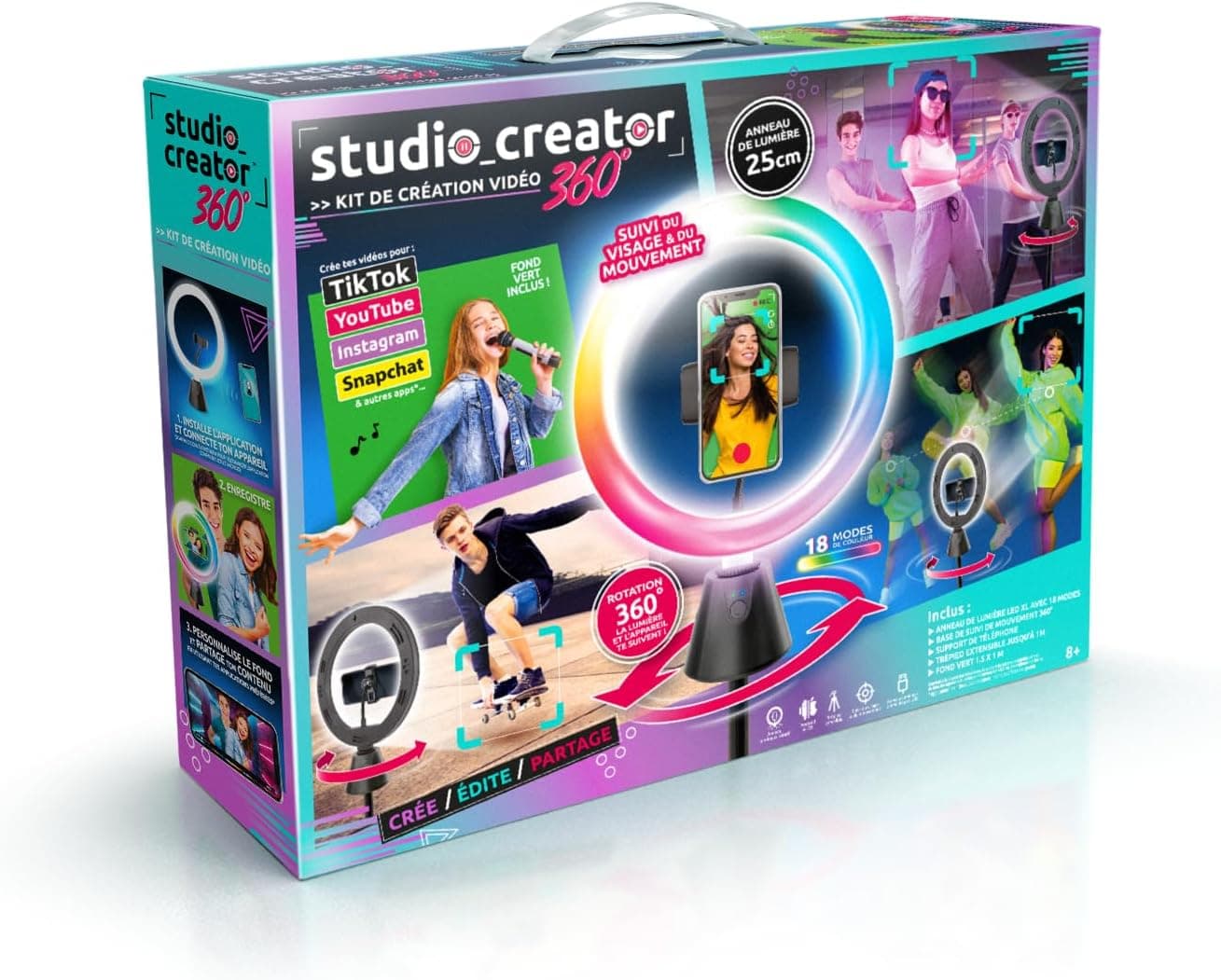 Canal Toys - Studio Creator - Kit de criação de vídeos com rotação de 360º e anel de luz LED multicolor - Studio Creator 360º Rotating - INF028