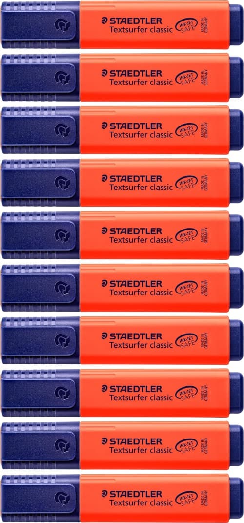 STAEDTLER 364-2 Pack de 10 marcadores fluorescentes, cor vermelha