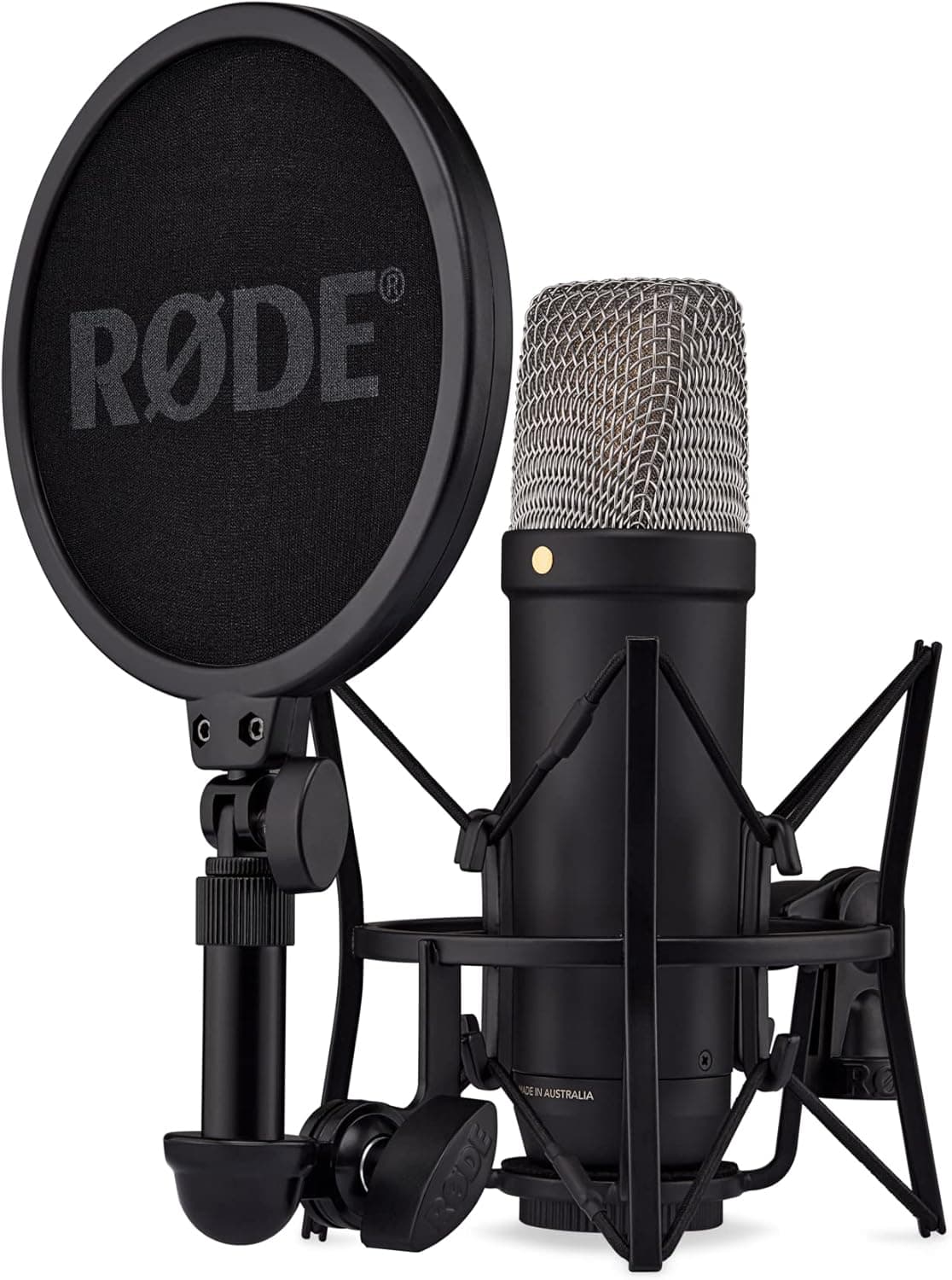 RØDE NT1 Microfone de 5ª geração com condensador e grande diafragma, saídas XLR e USB, suporte anti-vibração e filtro antipop para gravação vocal, produção musical e de podcasts (preto)