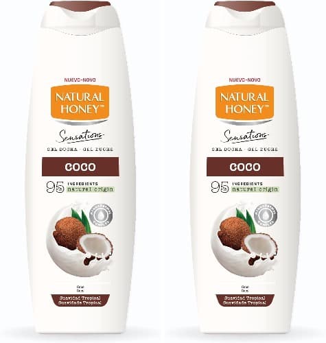 Natural Honey, Gel de duche com extrato de coco e hidradermal Complex, hidratante e suavizante, aroma tropical, 650 ml x2