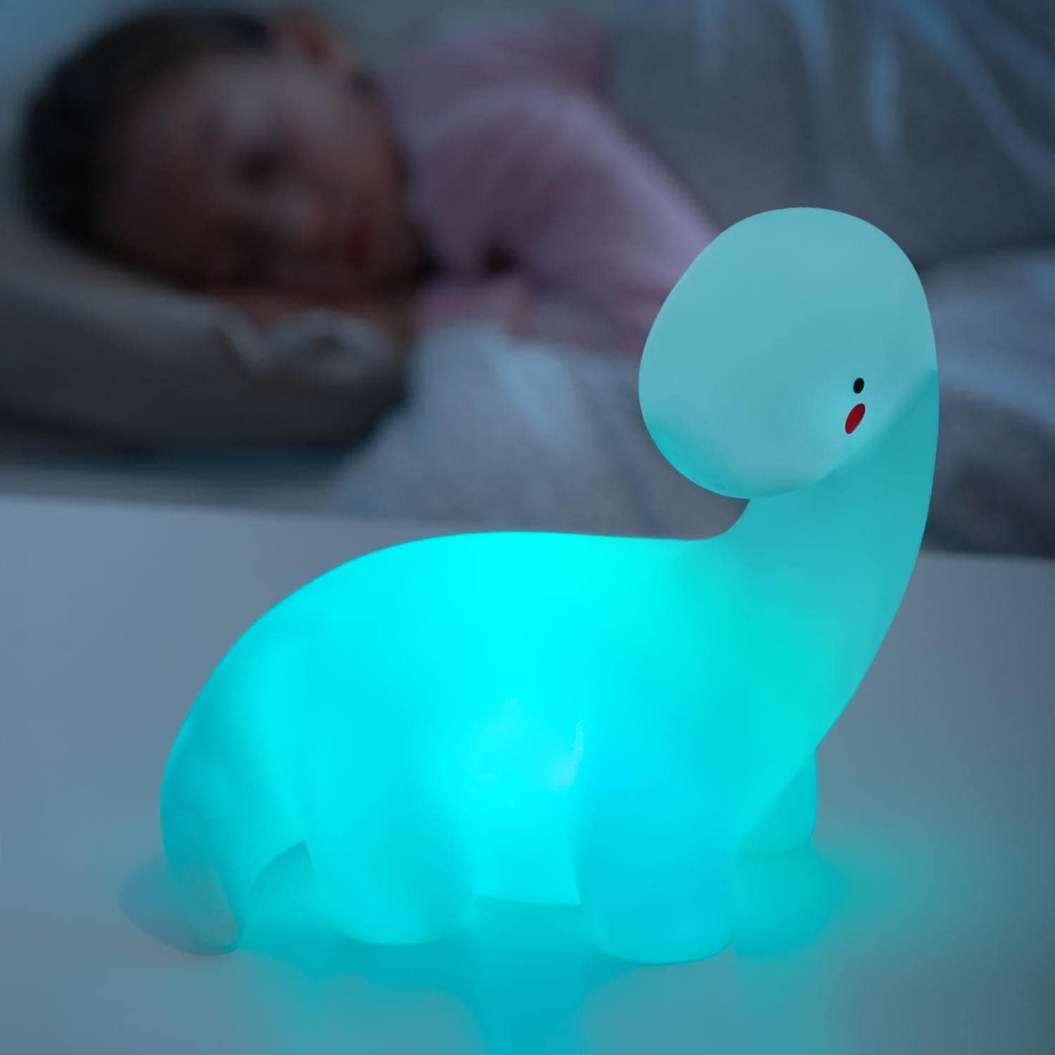 InnovaGoods LIGHTOSAURUS | Candeeiro de presença infantil em forma de dinossauro com luz LED multicolor