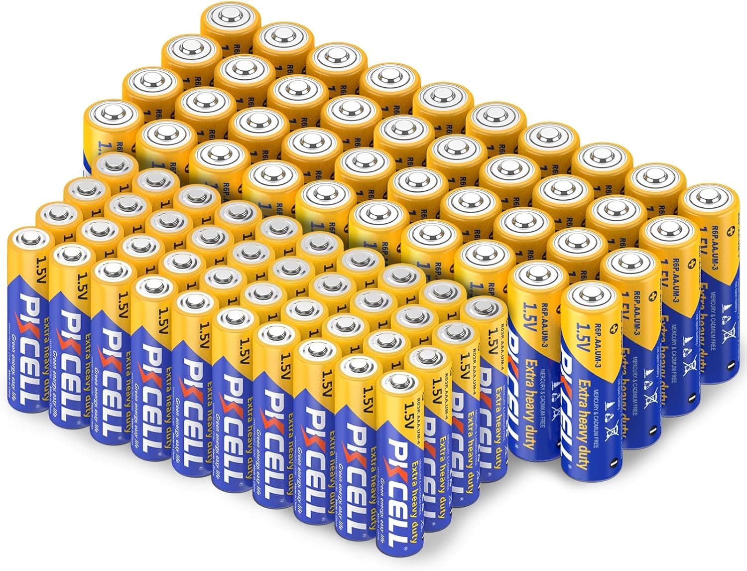 PKCELL AA R6P + AAA R03P | Pack de 40 pilhas AA e 40 pilhas AAA de carbono 1,5 V