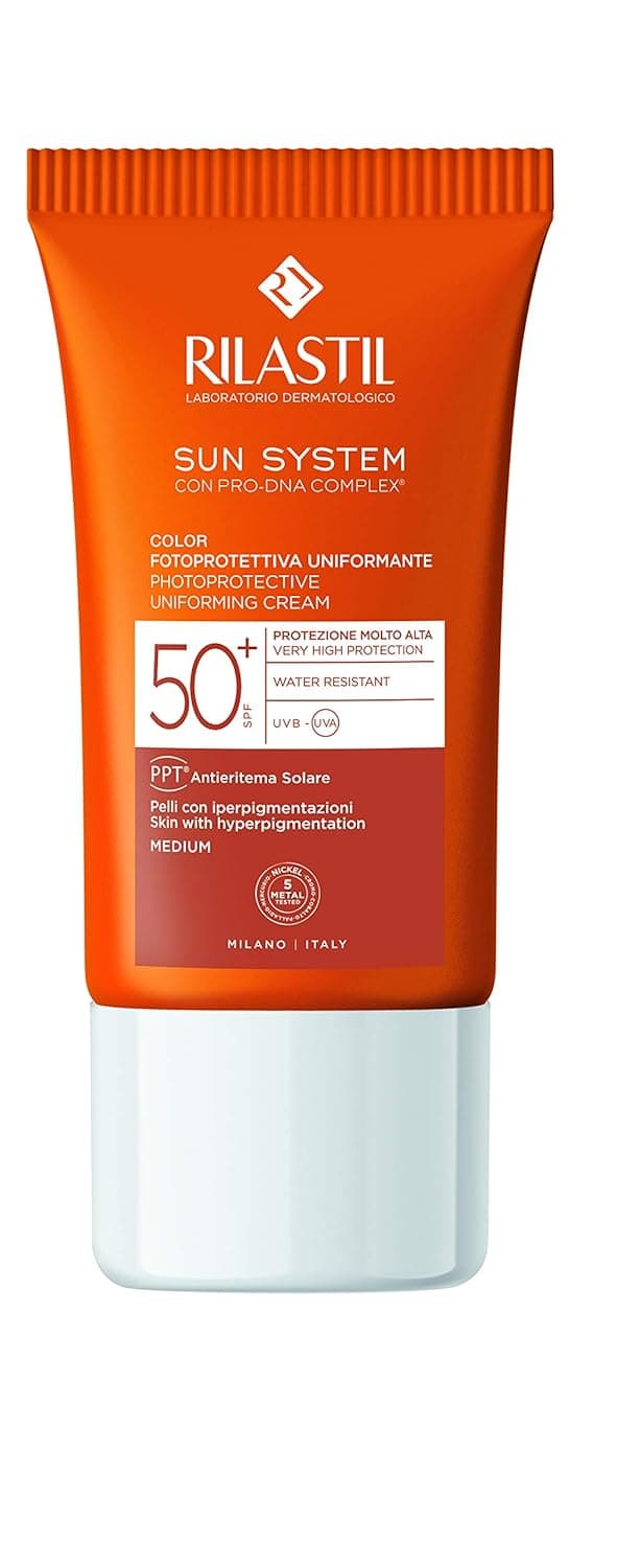 Rilastil Sun System Emulsão com cor e Spf 50 + para rosto, pescoço e decote, 50 mililitros