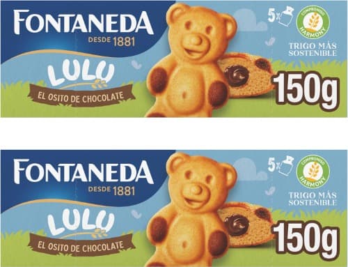 Fontaneda Urso Lulu, biscoitos cheios de chocolate, textura macia e esponjosa, 150 g (5 bolinhos) x 2