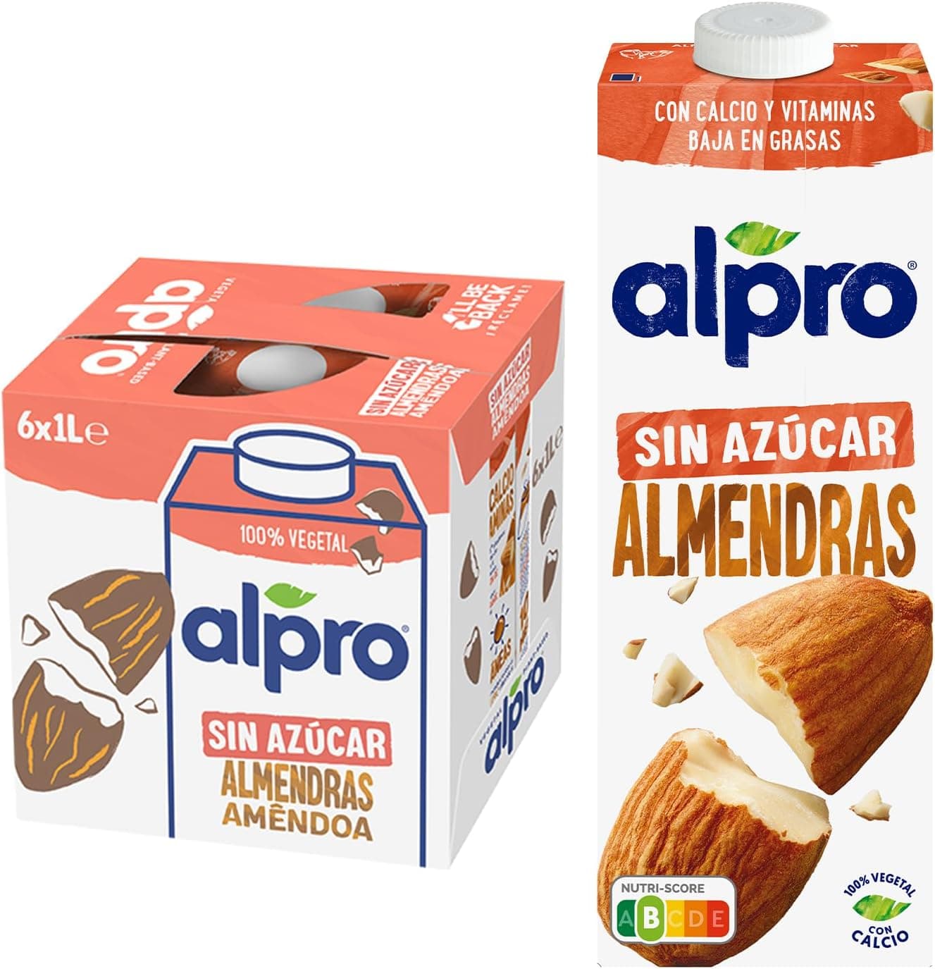 Alpro Bebida vegetal de amêndoa sem açucar, 1L x 6