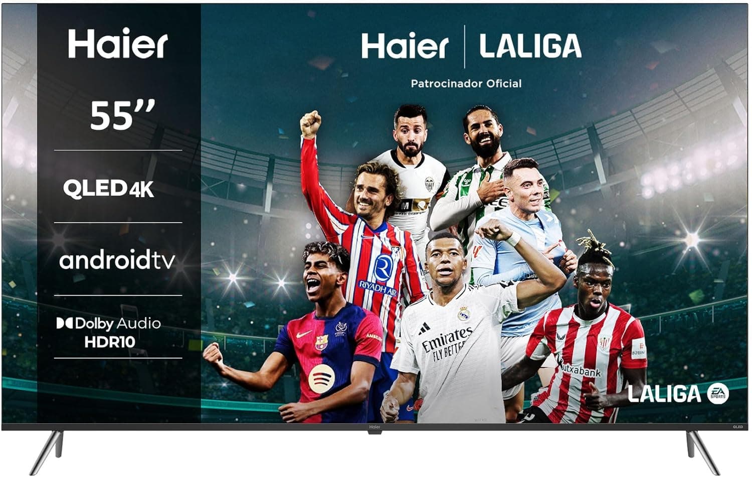 Haier QLED 4K UHD H55K705UG, 55", Smart TV, Android 11, Dolby Audio, HDR 10, Control Remoto Inteligente, Google Assistant, Bluetooth 5.1, DBX TV, HDMI 2.1 x 4, Sin Marcos, 2024