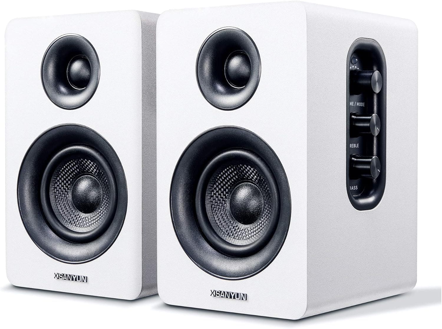 Sanyun SW208 Altifalantes de estante ativos Bluetooth 5.0 de 3" - Unidade de altifalante de fibra de carbono de 60 W - DAC integrado de 24 bits - Altifalantes para jogos de monitor de computador (par,
