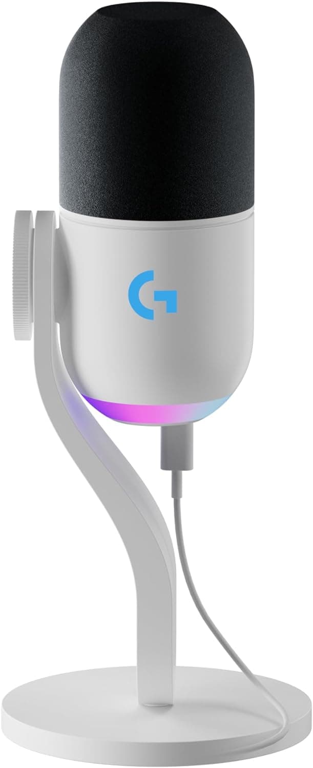 Logitech G Yeti GX, microfone dinâmico RGB com LIGHTSYNC para Gaming, microfone USB para streaming, supercardióide, plug and play USB para PC/Mac, branco