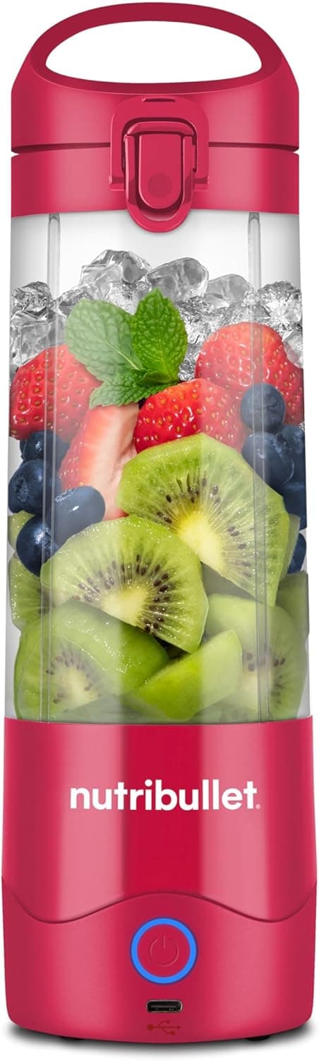 Nutribullet Tritan Liquidificadora portátil e leve sem BPA de 475 ml, minibatedeira com lâmina de aço inoxidável de 4 pontas, batedeira multifuncional, carregador USB-C, mais de 15 ciclos de batido
