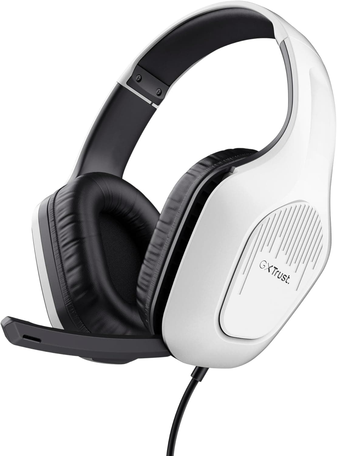 Trust Gaming GXT 418W Rayne Capacetes de jogos leves para PC Xbox PS4 PS5 Switch Mobile, drivers de 50 mm, conexão de 3,5 mm, microfone dobrável, auriculares com cabo 2 m Over-Ear, branco