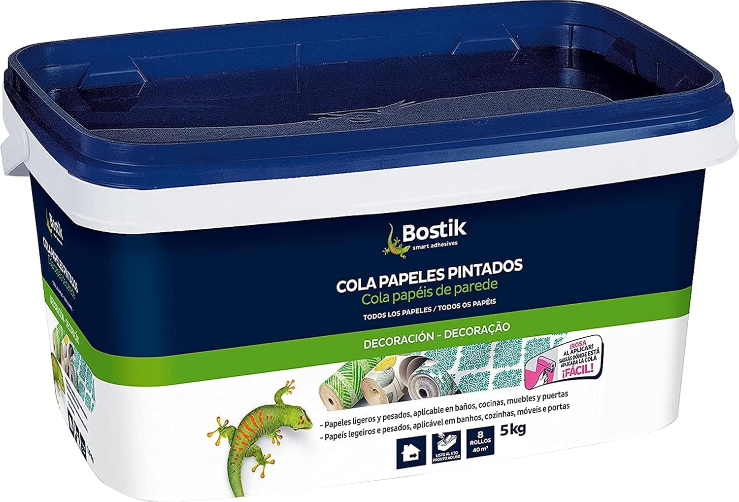 BOSTIK Cola de papel de parede, acabamento final transparente, todos os tipos de papéis de parede, resistente à humidade, pronto a usar, 5 Kg