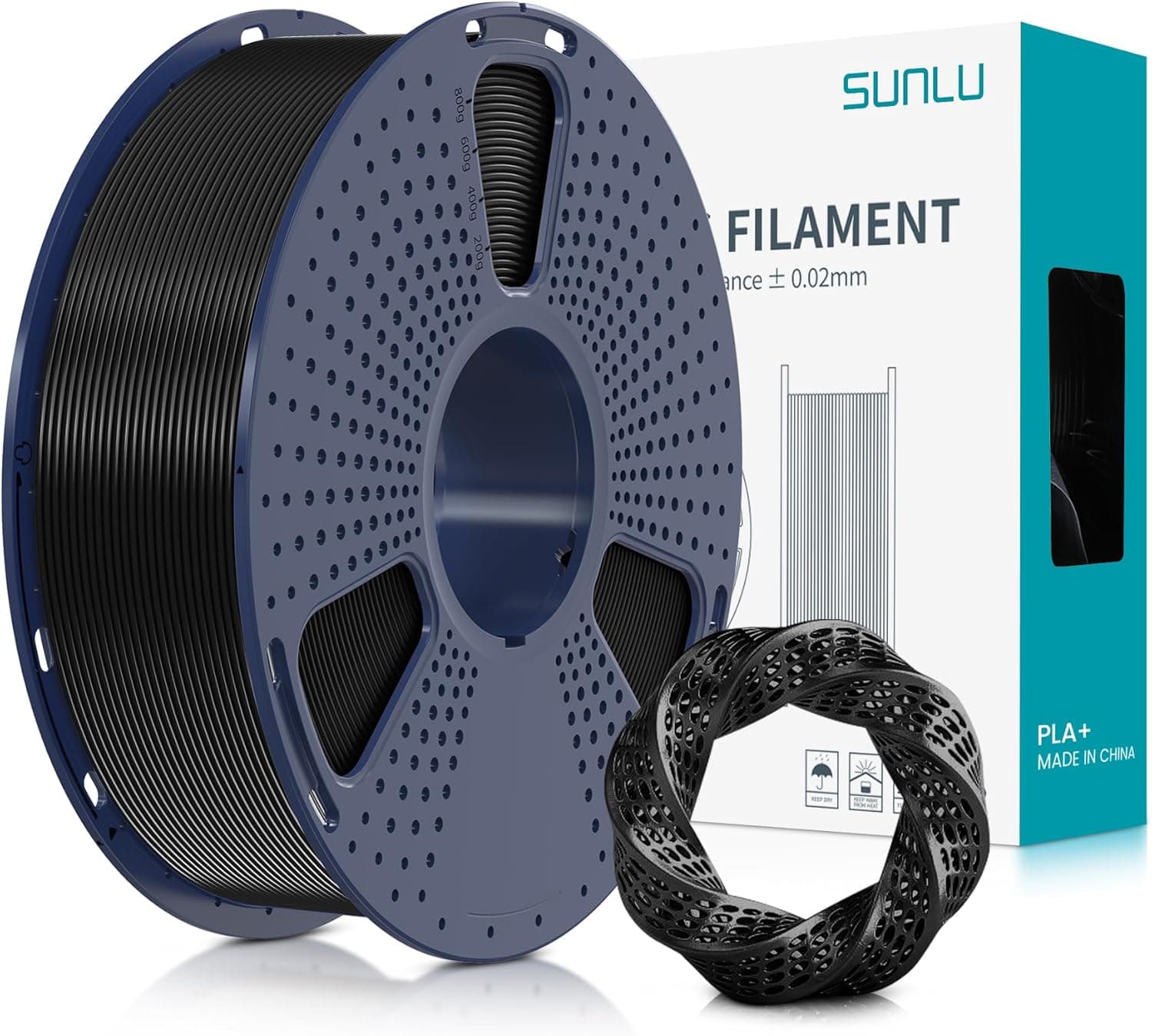 SUNLU Filamento PLA+ 1,75 mm, filtro para impressora 3D PLA Plus 1KG, melhor resistência, Neatly Wound, filtro de impressão 3D PLA, precisão dimensional +/- 0,02 mm, preto