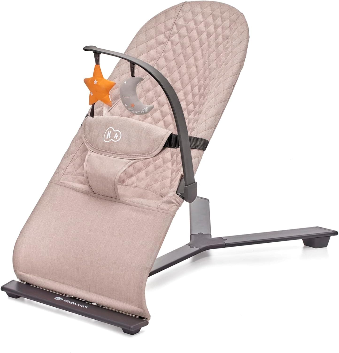 kk Kinderkraft MIMI Rede de bebé, equilíbrio para bebés 0 - 9 kg, dobrável compacto, reclinável com uma mão, movimento natural, arco com brinquedos, materiais macios, fácil de limpar, bege