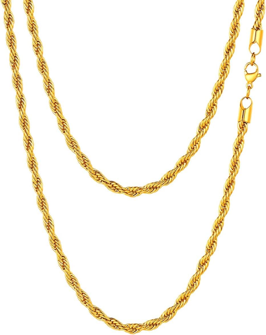 FOCALOOK | Colar malha fina de aço inoxidável dourado para mulher 70 cm