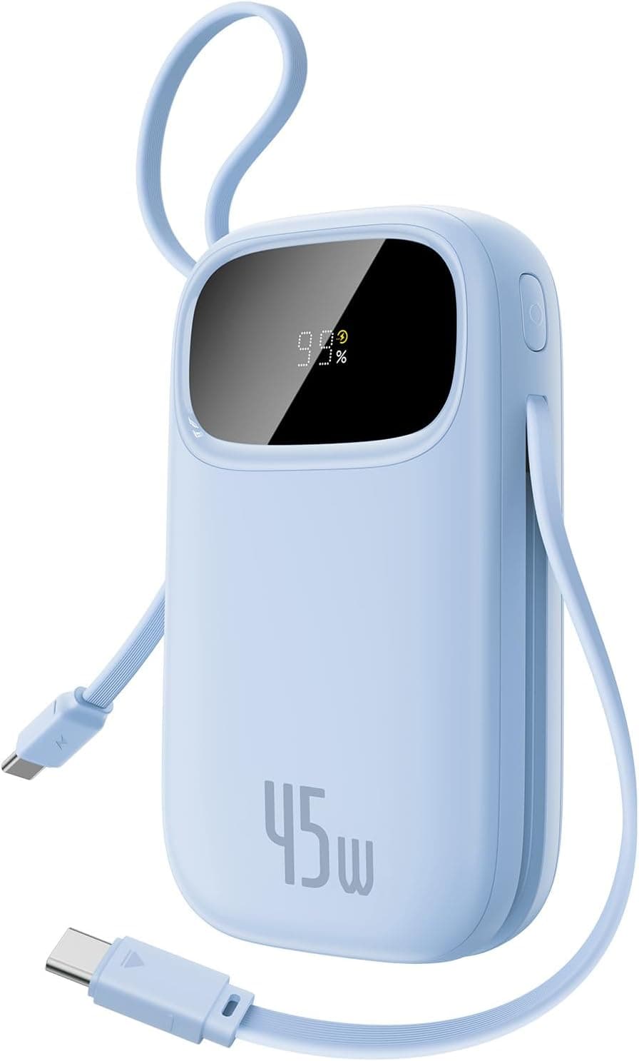 Baseus Powerbank 45 W 20000 mAh com 2 cabos USB-C integrados, Power Bank PD3,0 QC4,0 baterias externas carregamento rápido, 3 C 1 A, carregador portátil para iPhone 16/15/14 Pro Max, Samsung, Azul