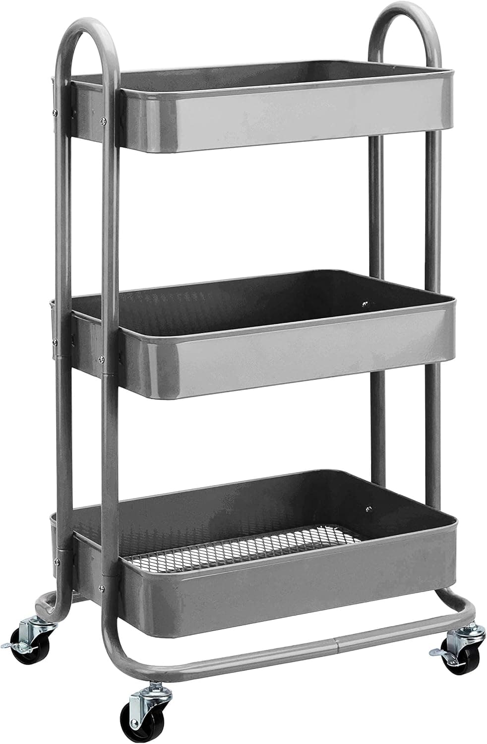 Amazon Basics - Carrinho de cozinha ou multiuso de 3 prateleiras com rodas, cinzento escuro