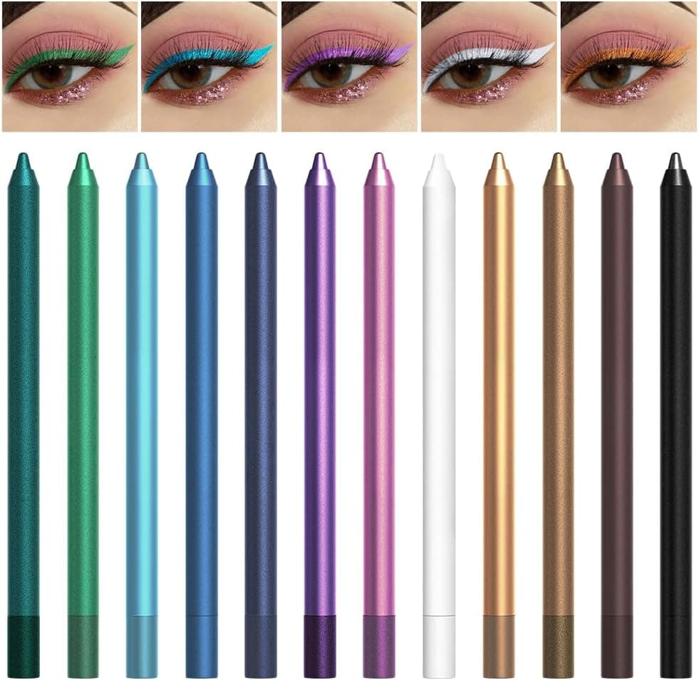 Delineador de olhos, 12 cores Waterproof Eyeliner, delineador de olhos, lápis delineador líquido mate resistente à água e antimanchas, para cosplay