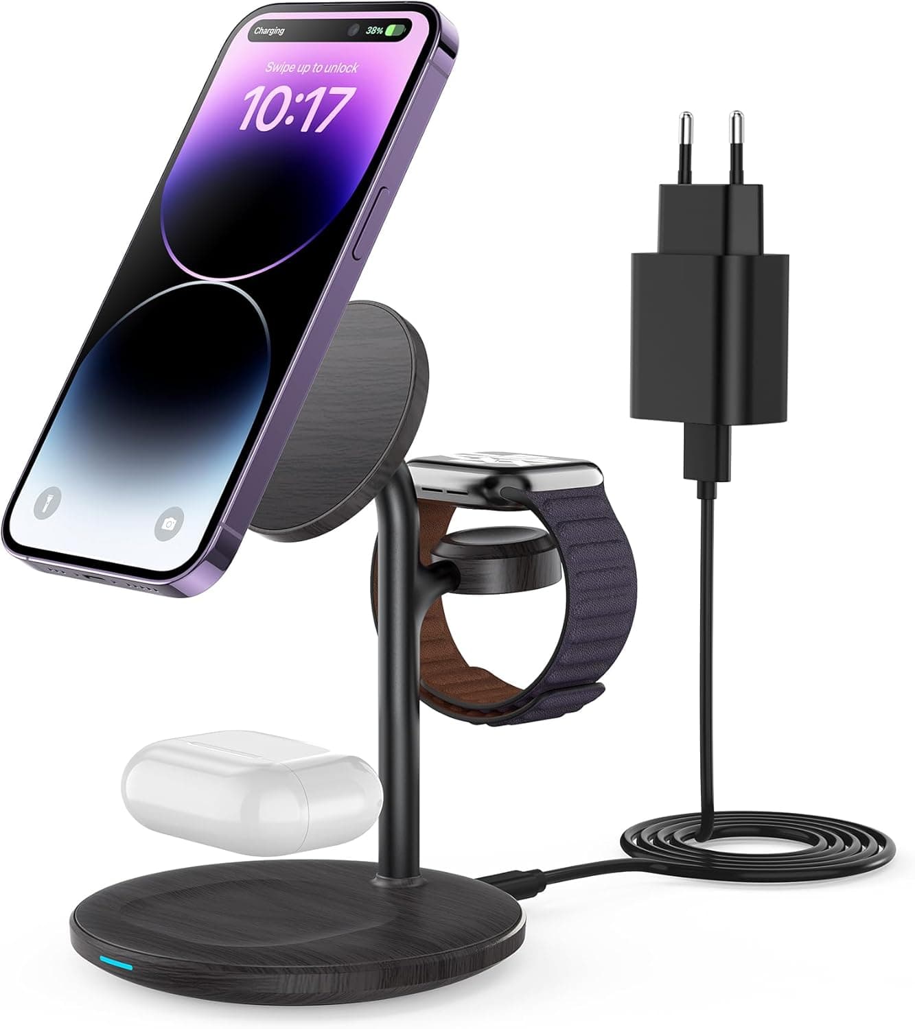 Estação de carregamento 3 em 1 Apple Watch e iPhone, estação de carregamento indutiva compatível com iPhone 15 14 13, Apple Watch Ultra 9/8/7, carregador sem fios, carregador sem fios, AirPods