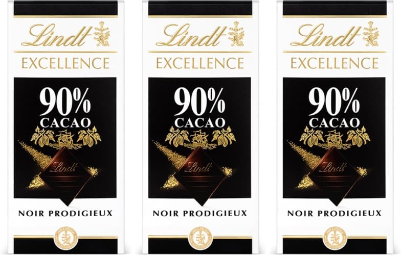 Lindt Chocolate EXCELLENCE 90% cacau, comprimido de chocolate puro, macio, chocolate preto aromático, extrafino, intenso e equilibrado, 100 g