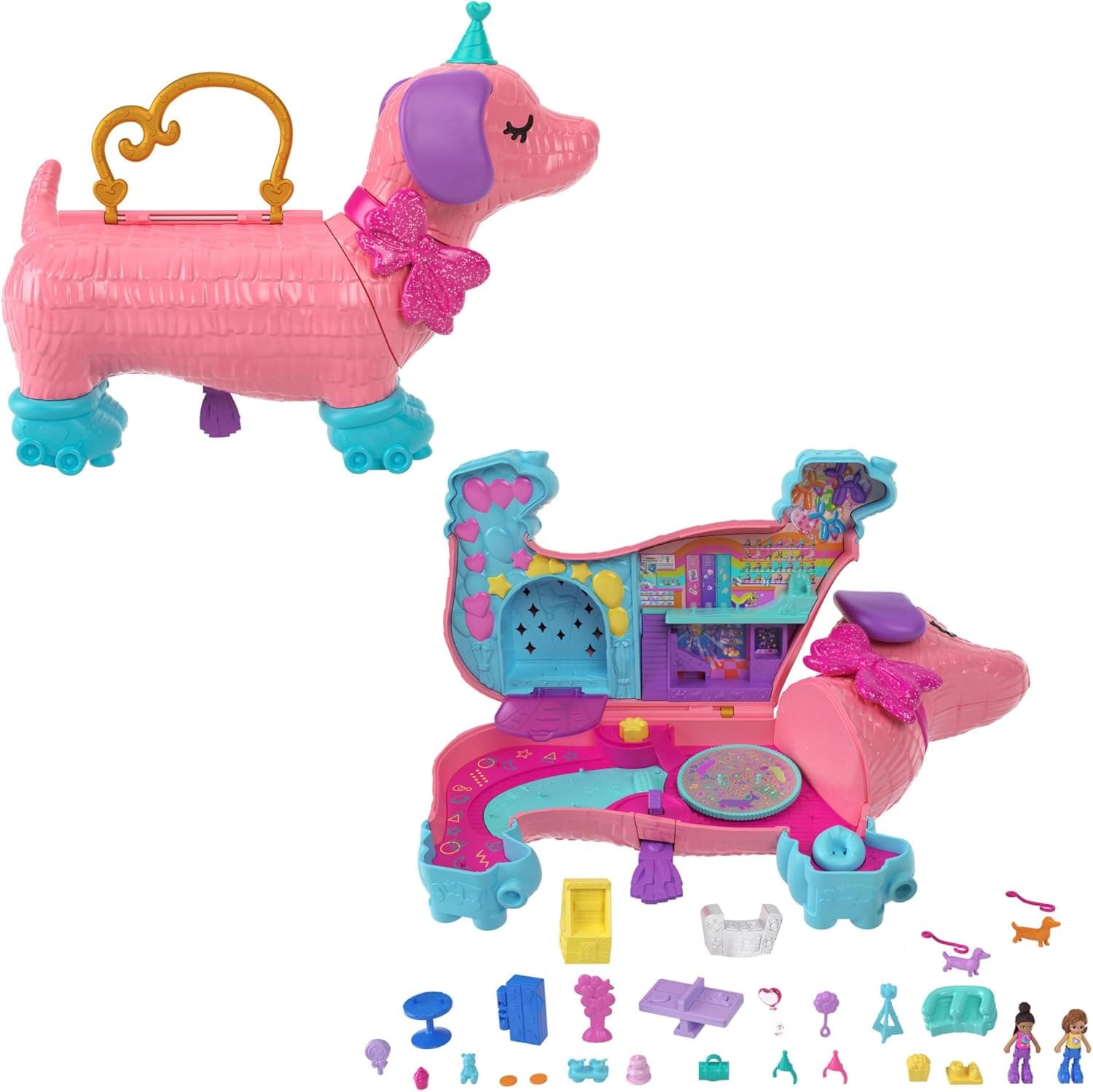 Polly Pocket HKV54 | Playset Puppy Party com 2 bonecas e 25 acessórios para crianças a partir dos 3 anos